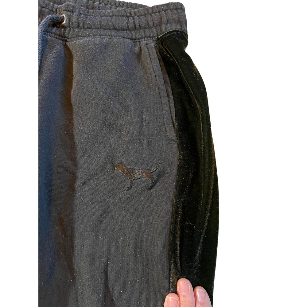 PINK Victoria's Secret Black Velvet Trim Jogger Sweatpants Size S - Picture 2 of 4
